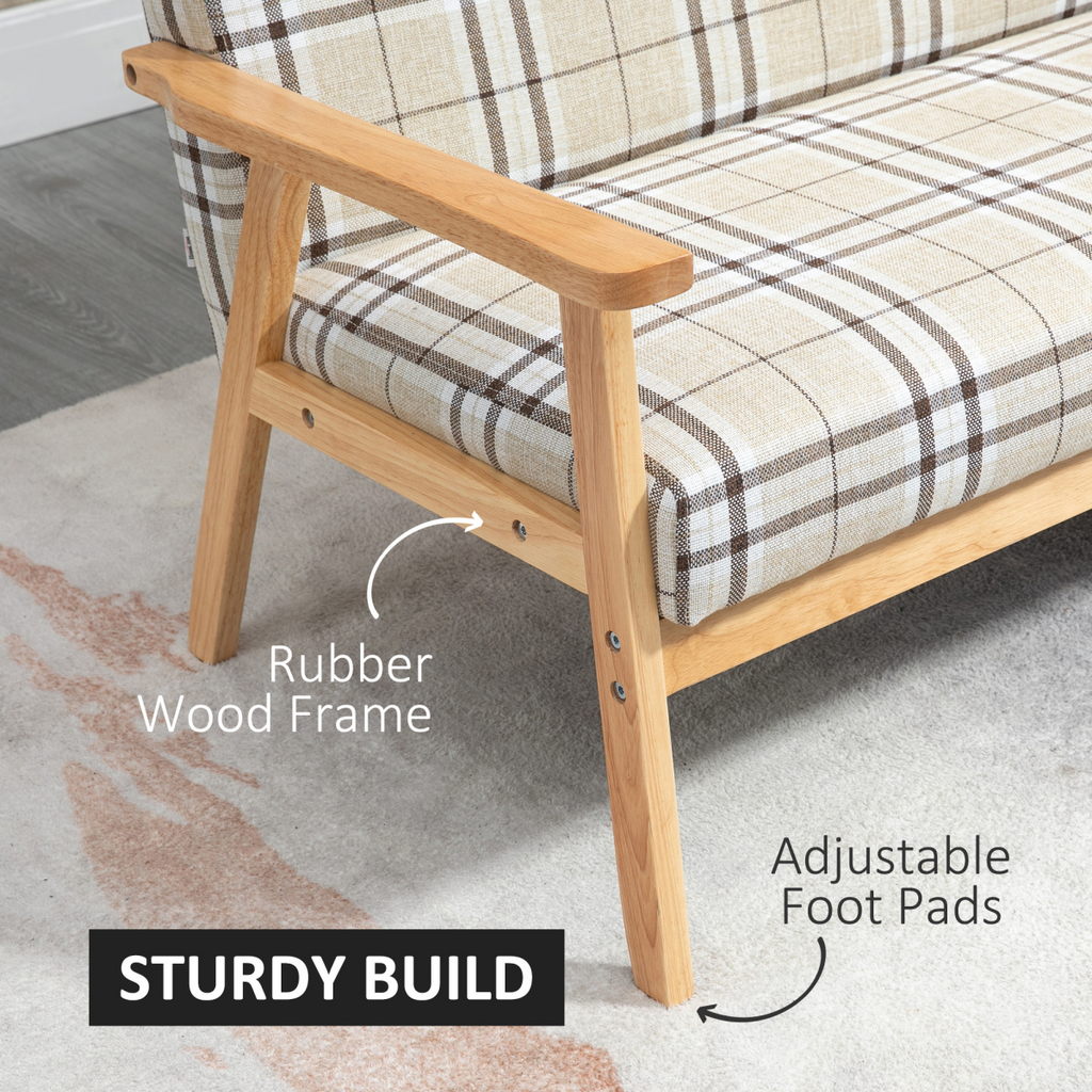2 Seater Sofa with Rubber Wood Frame Linen Fabric Love Seat Small Couch