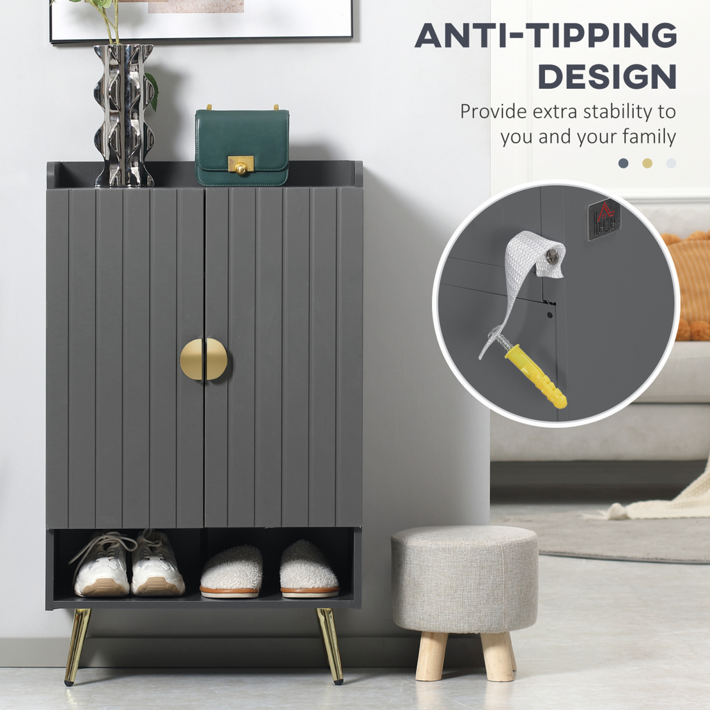 Modern Hallway Shoe Cupboard w/ Open Compartment Adjustable Shelf for Entryway