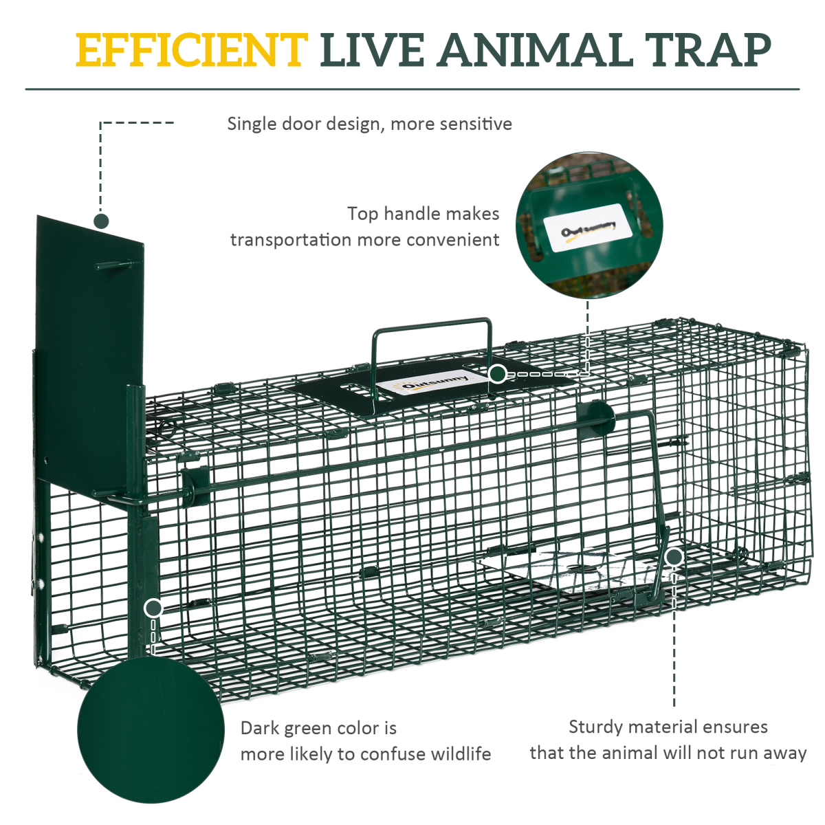 Outsunny Single Door Rat Trap for Small Animals, Dark Green