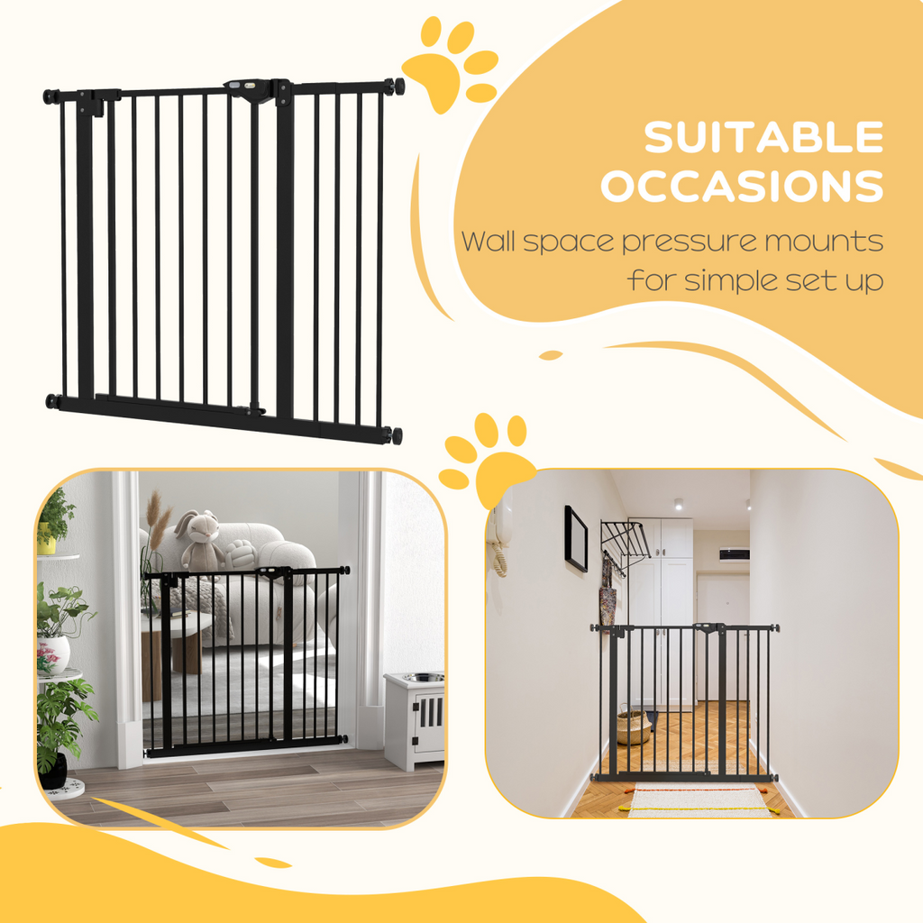 PawHut Adjustable Safety Gate with 1 Extensions and Four Adjustable Screws, Black