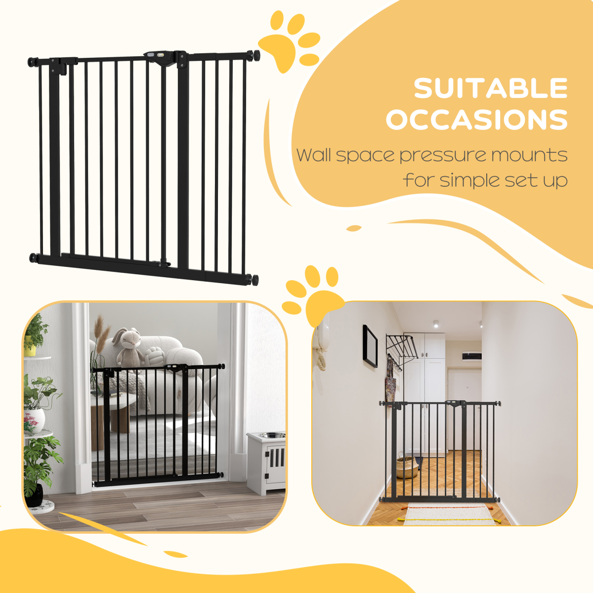 PawHut Adjustable Safety Gate with 1 Extensions and Four Adjustable Screws, Black