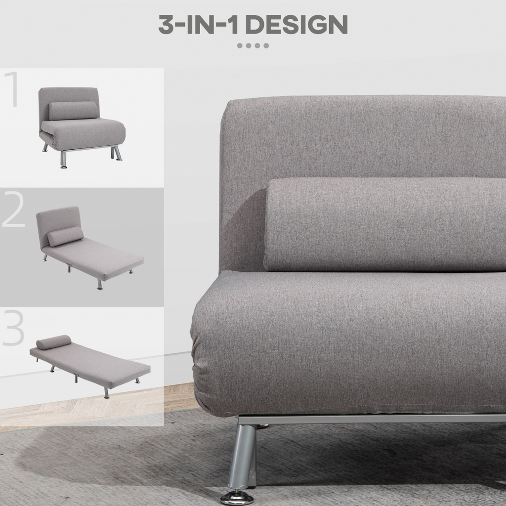 Linen Upholstered Elevated Single Sofa Bed Grey