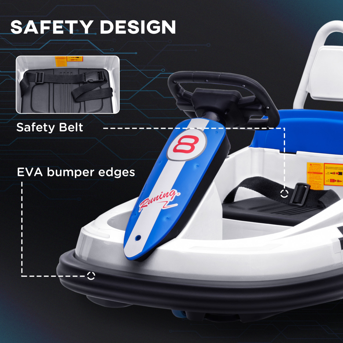 HOMCOM 6V Kids Bumper Car, 360-Degree Rotation Waltzer Car with 2 Speeds - White