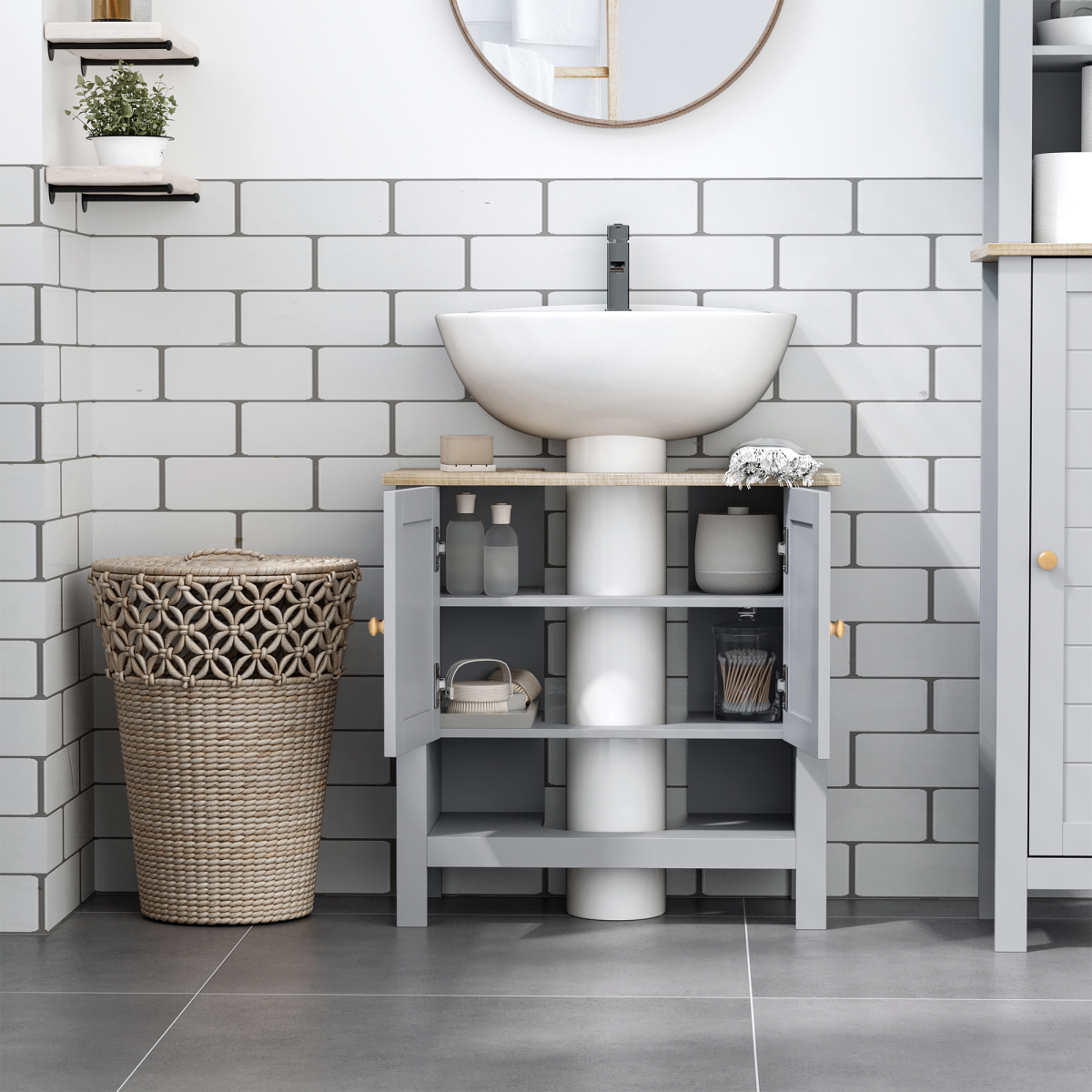 kleankin Bathroom Pedestal Under Sink Cabinet with Storage Shelf Double Door