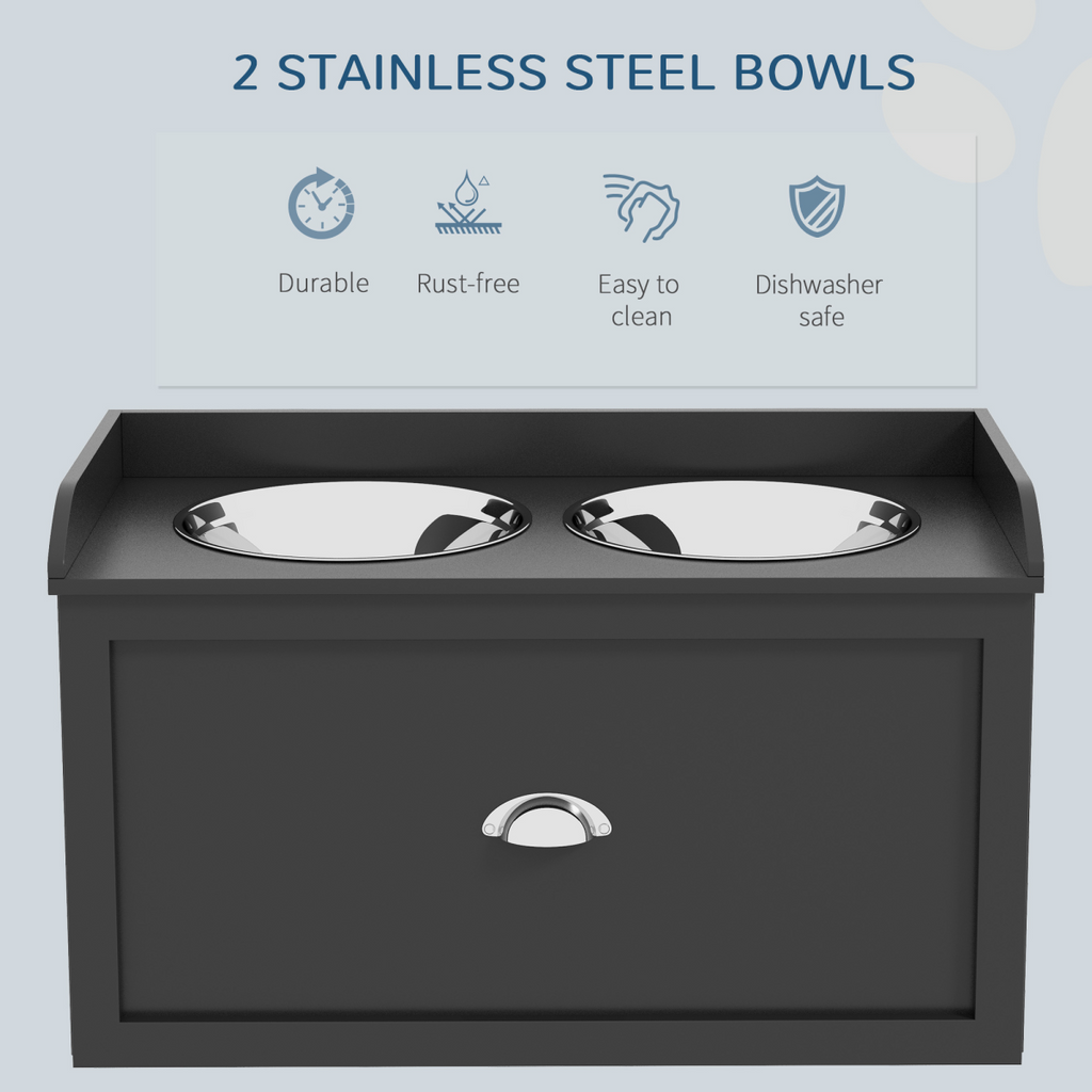 PawHut Stainless Steel Raised Dog Bowl w/ 21L Storage Drawer, for Large Dogs