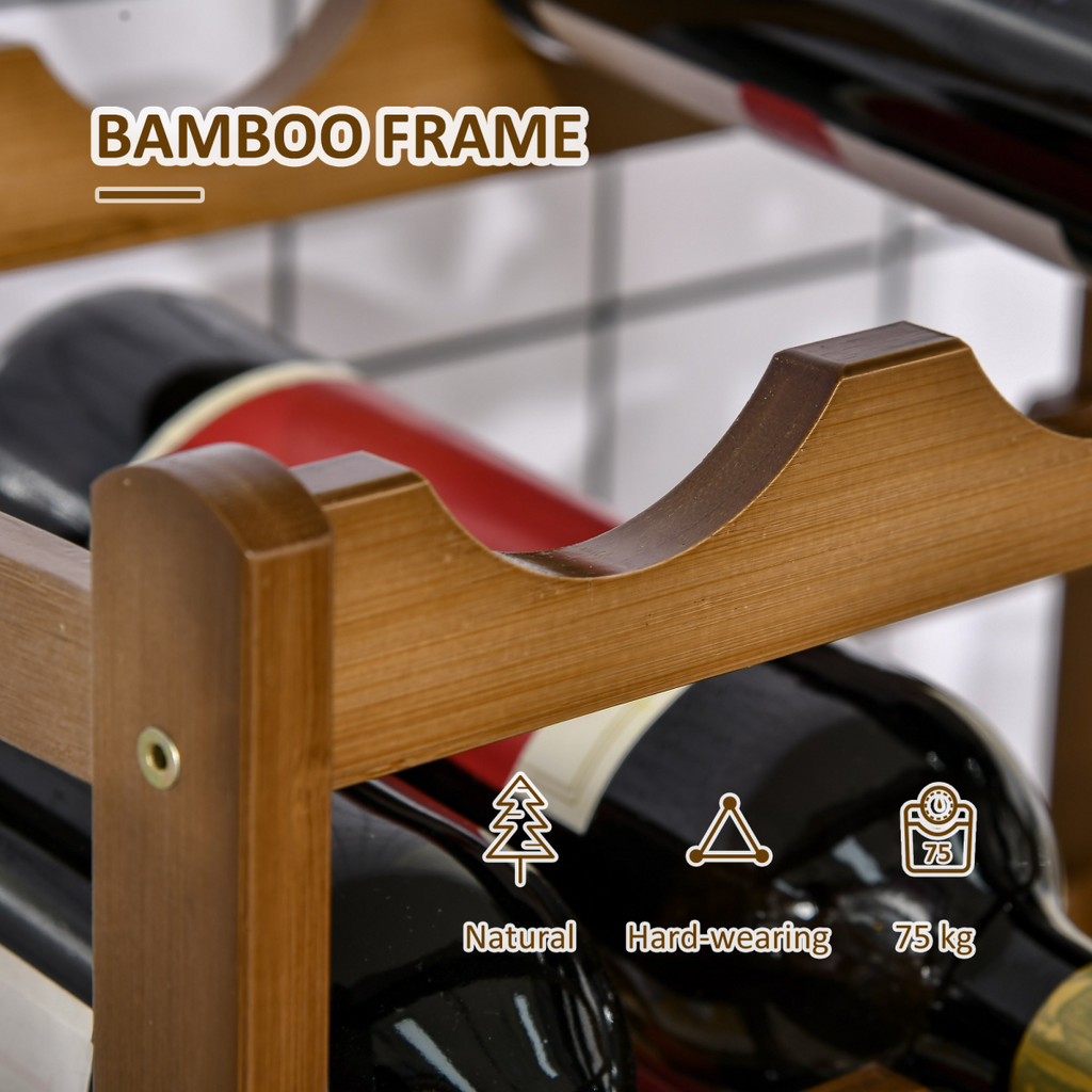 Bamboo Wine Rack 16 Bottles, 4-tier Display Storage Shelves for Countertop
