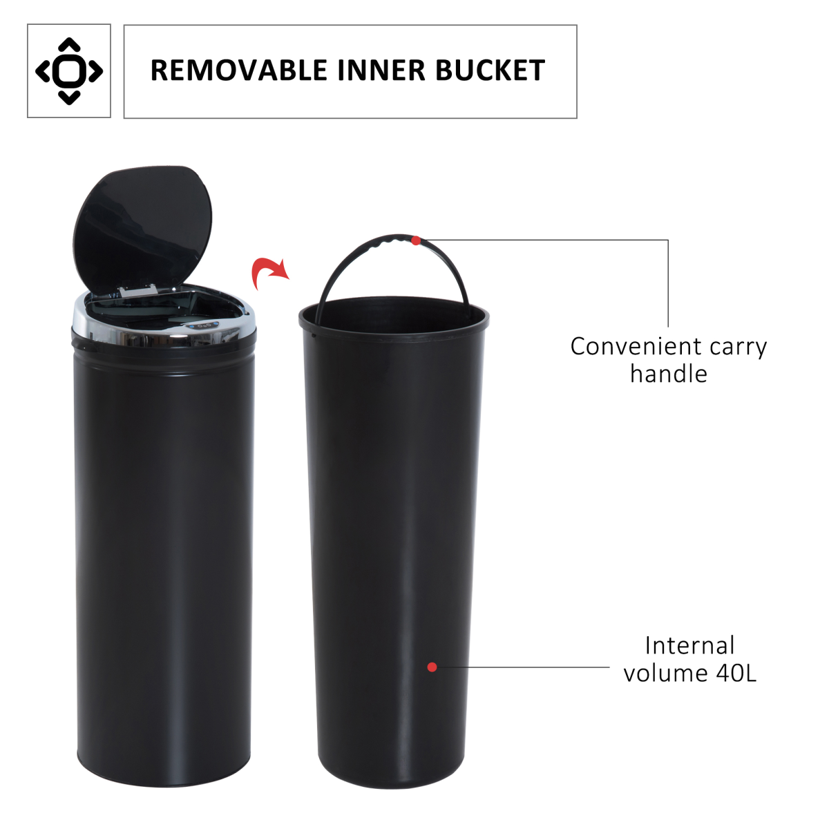 50 L Stainless Steel Sensor Trash Can with Bucket-Black