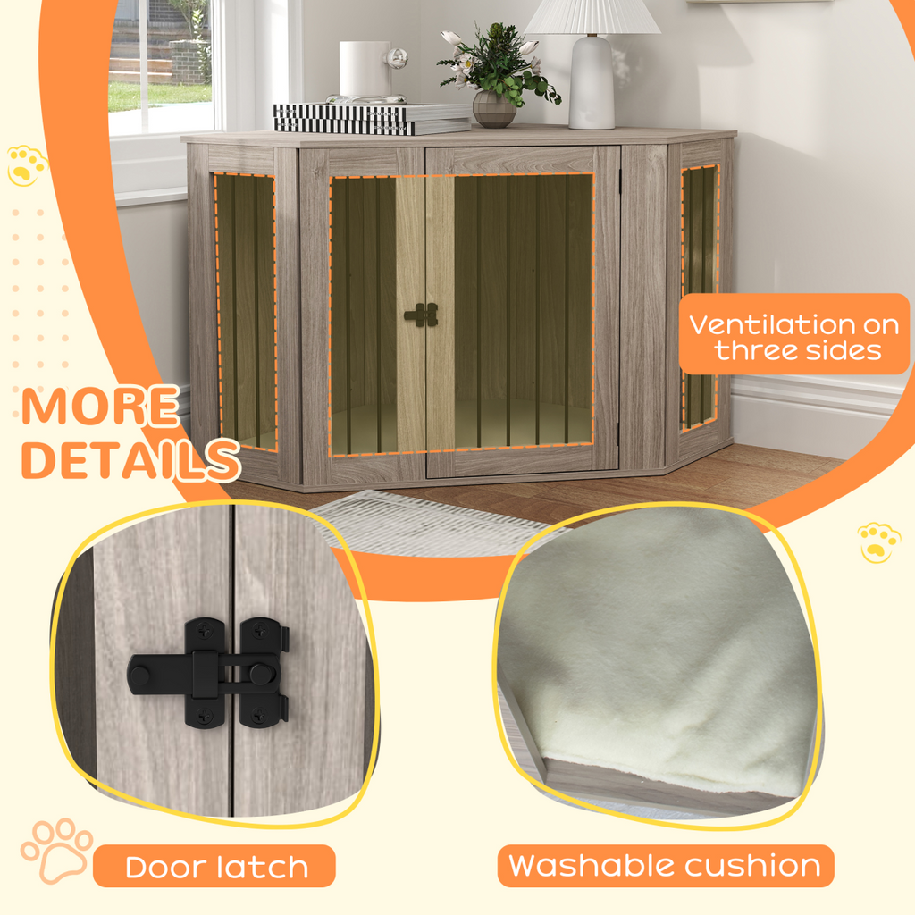 PawHut Dog Crate Furniture for Large Dogs w/ Cushion, Door - Walnut Brown