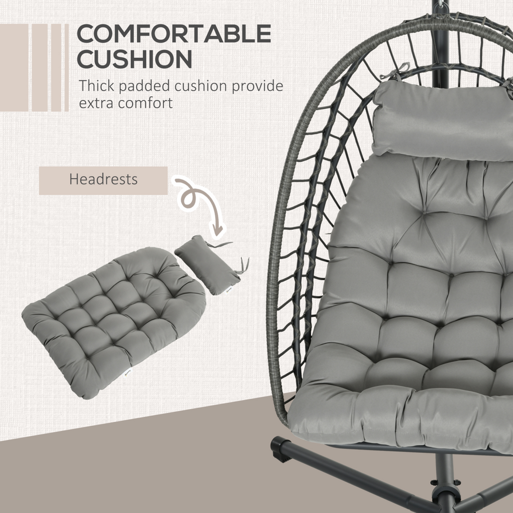 Outsunny PE Hanging Swing Chair w/ Thick Cushion, Patio Hanging Chair, Grey