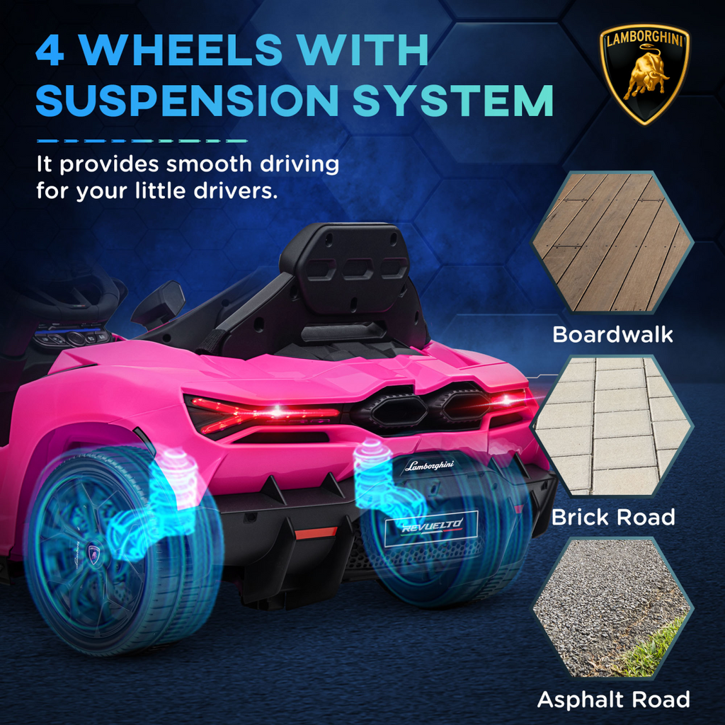 AIYAPLAY Lamborghini Revuelto Licensed Ride On Car, with Suspension, Pink