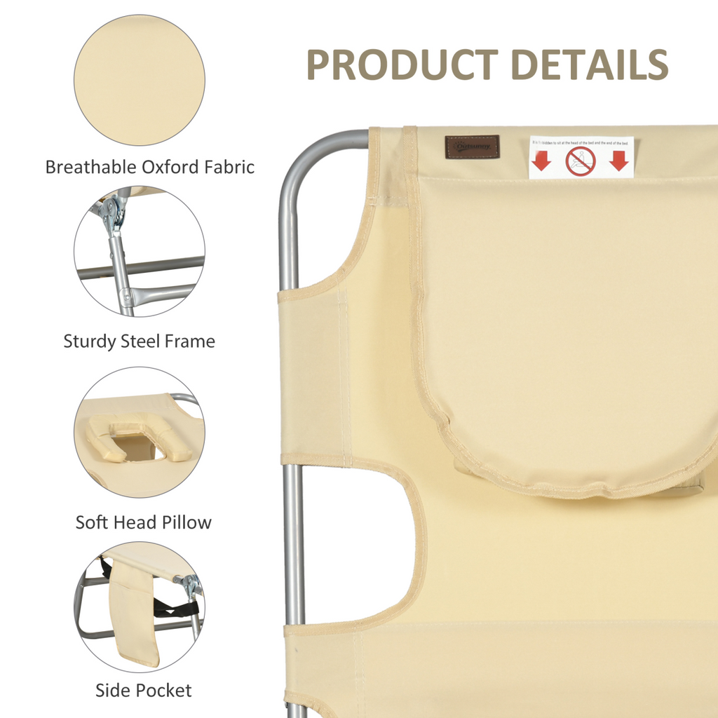 Patio Foldable Sun Lounger 5 Level Adjustable Reclining Chair Beige