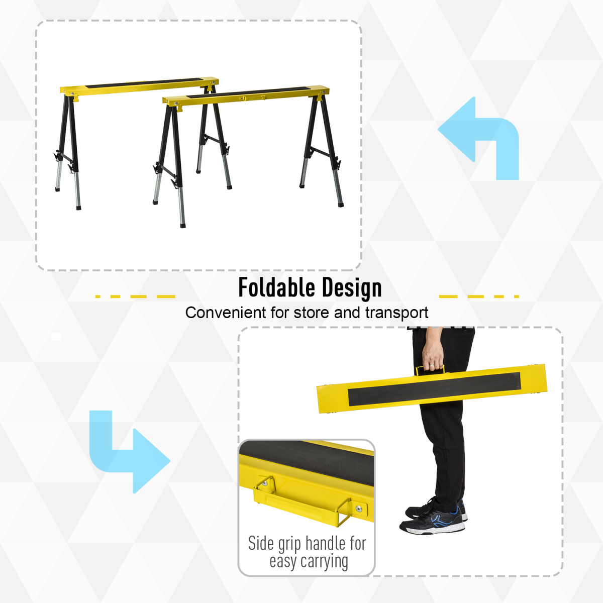 Set of 2 Folding Saw Horses Steel Frame Anti-Slip Platform Handle DIY Durhand