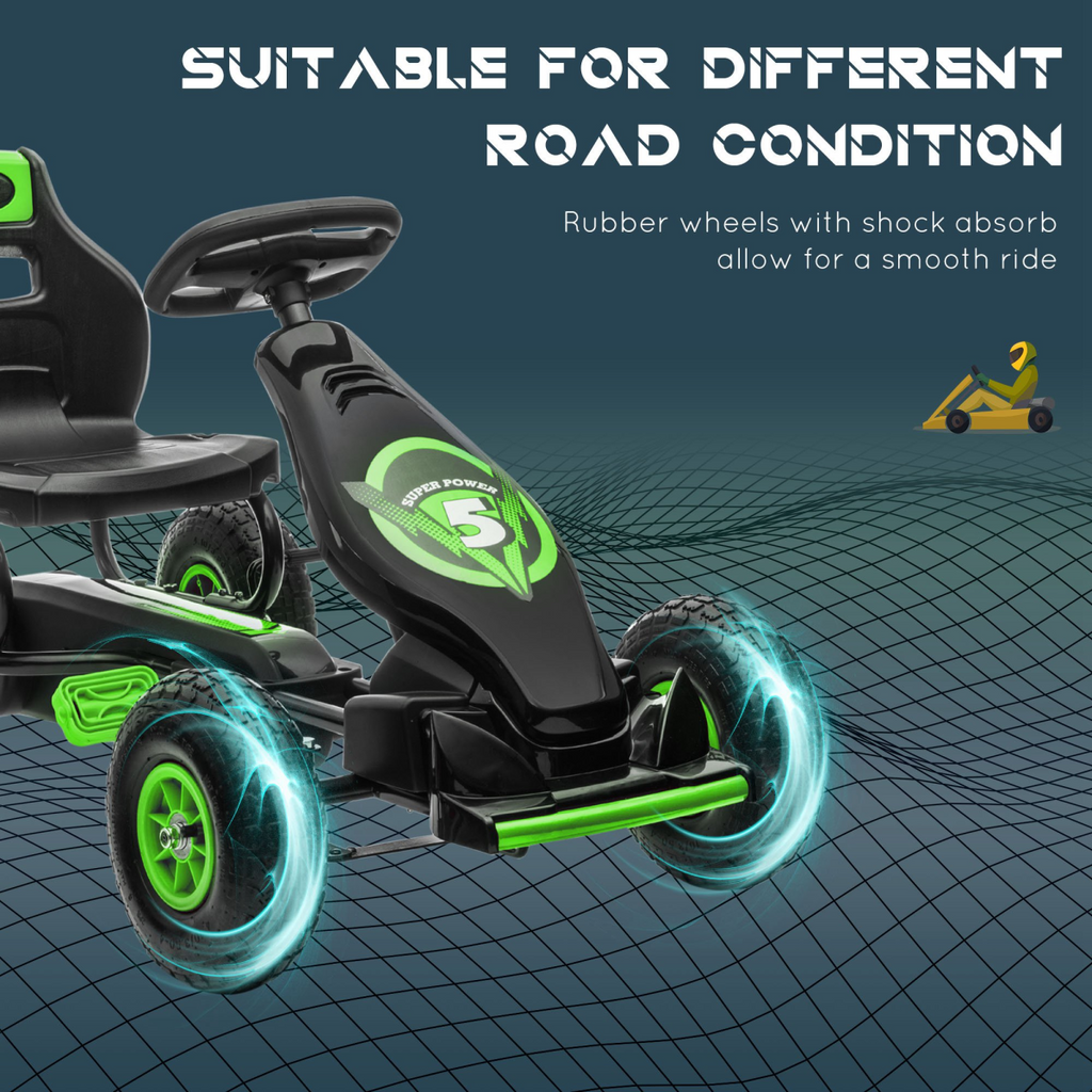 HOMCOM Children Pedal Go Kart w/ Adjustable Seat, Rubber Wheels, Brake - Green