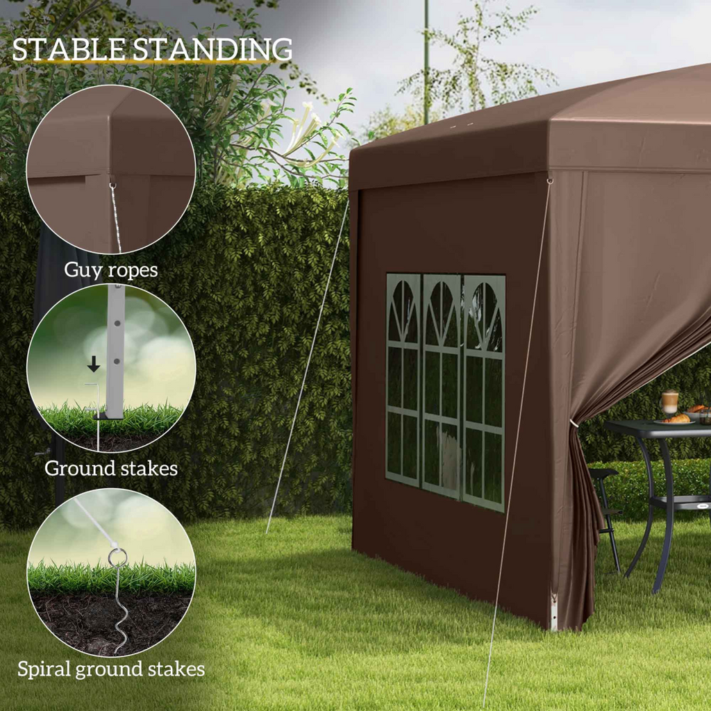 Outsunny 3x3 m Pop Up Gazebo Party Tent Canopy Marquee with Storage Bag Coffee