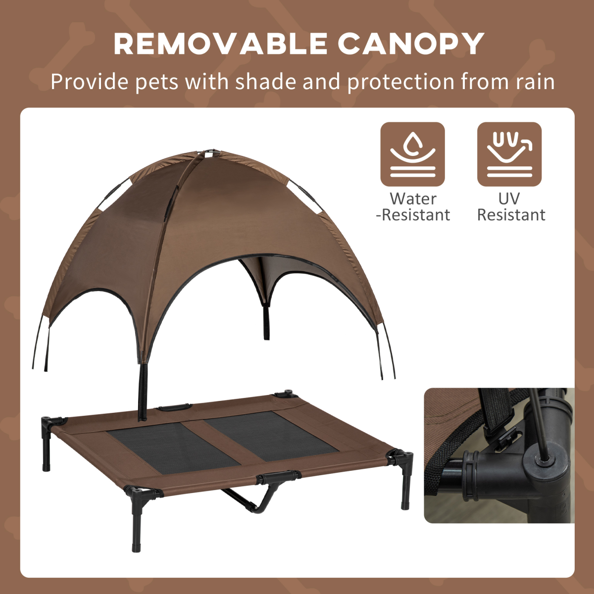 92 cm Elevated Pet Bed Dog Cot Tent with Canopy Instant Shelter Outdoor Coffee
