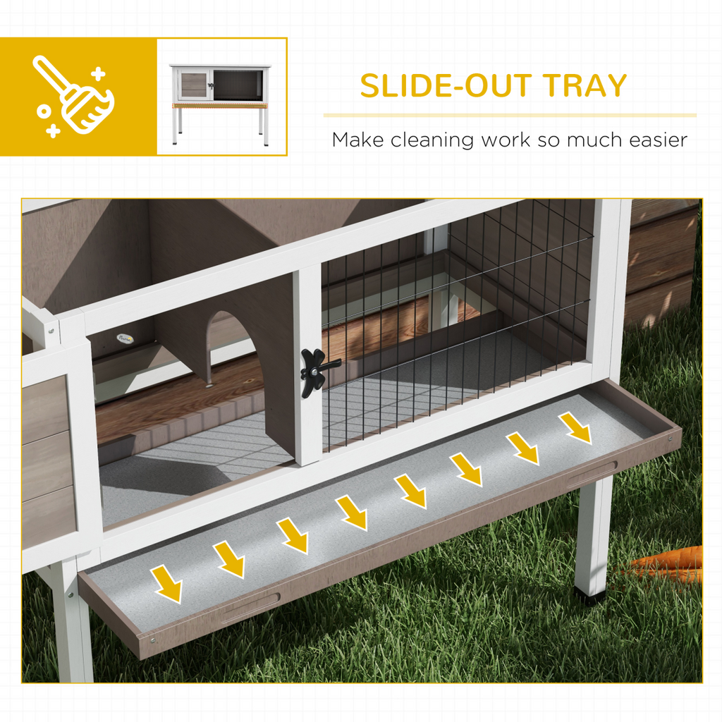 Pawhut Large Elevated Indoor Outdoor Wooden Rabbit Hutch w/ Asphalt Roof, Tray