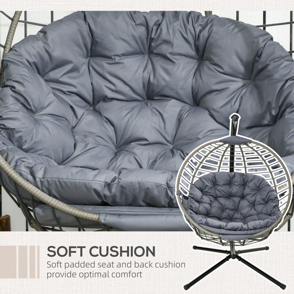 Outsunny PE Rattan Hanging Swing Chair w/ Stand & Cup Holder, Grey