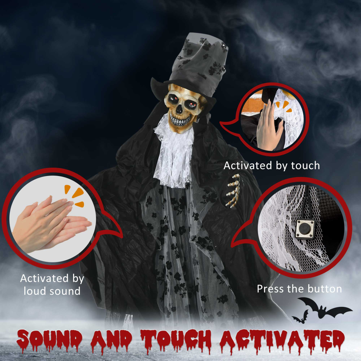 Outsunny 189cm Animated Prop Ghost Bridegroom, Indoor Halloween Decorations