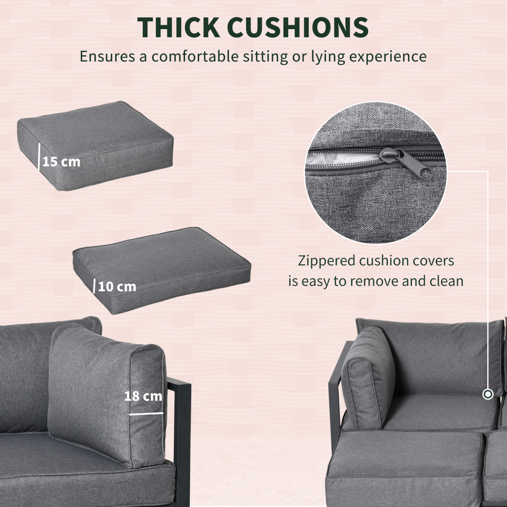 Daybed 6 Piece Sectional Sofa Set, & Coffee Table, Footstool & Cushions, Grey