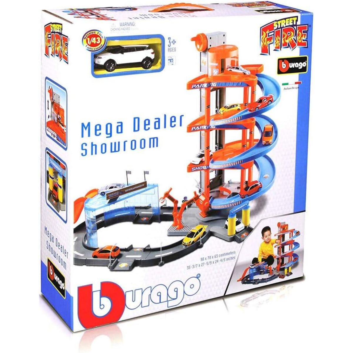 Burago 1:43 Street FIRE MEGA Dealer Showroom Garage Toy indoor Game, Assorted Colours