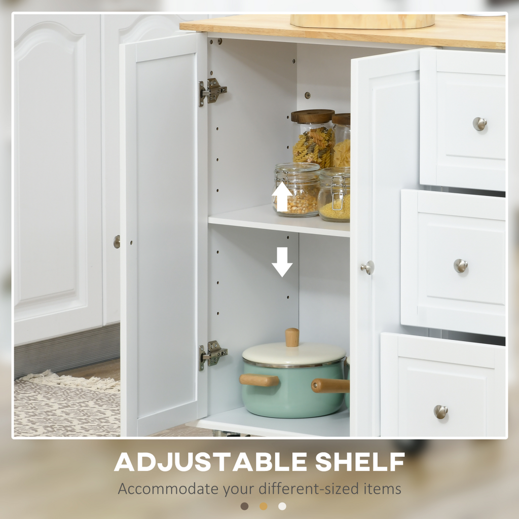 HOMCOM Kitchen Island on Wheels, Kitchen Cart with Drop Leaf, White