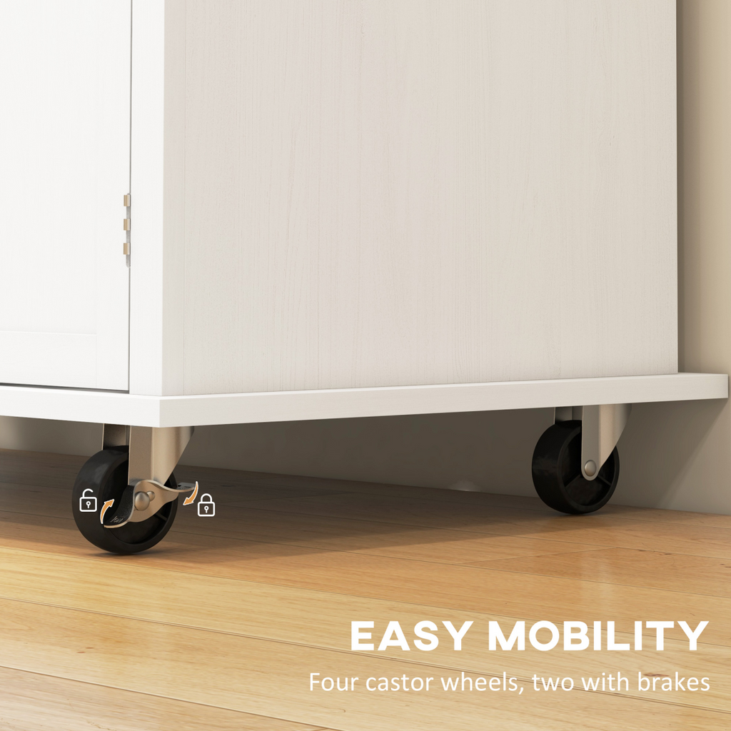 Distressed White Mobile Kitchen Island with Storage