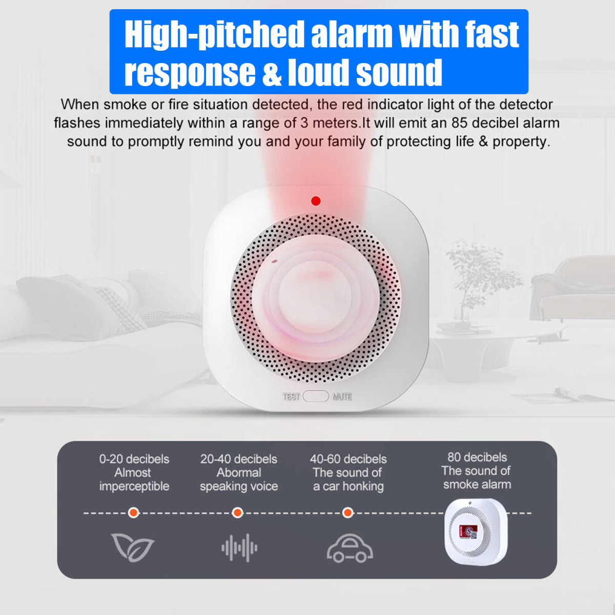 (2 Pack)Smoke Alarm Fire Protection Home Security System Smoke Alarm