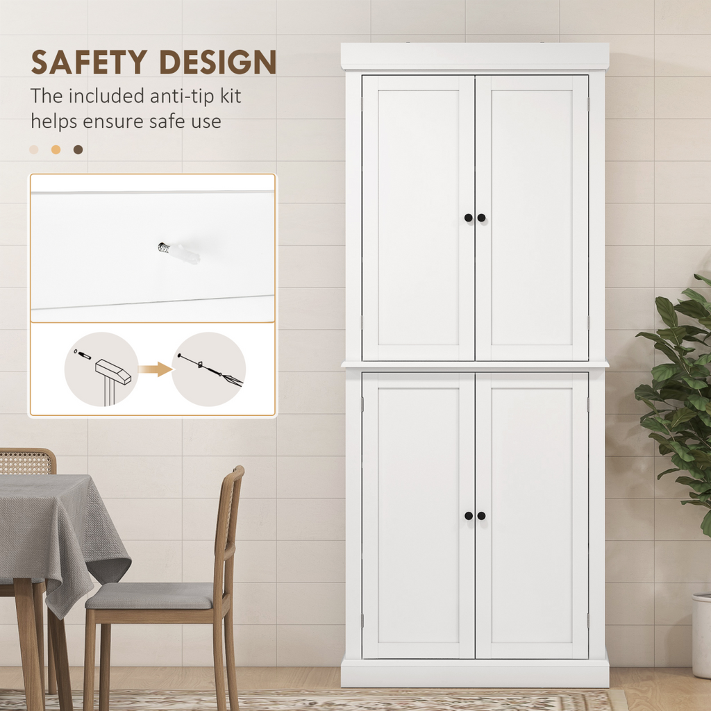 Freestanding Kitchen Cupboard, 6-Tier Cabinet Organizer w/ 4 Adjustable, White