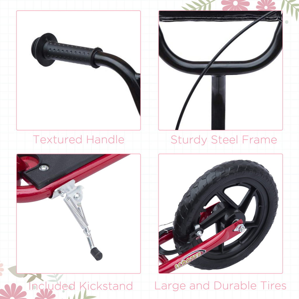 Push Scooter Teen Kids Stunt Bike Ride On with 12" EVA Tyres, Red HOMCOM
