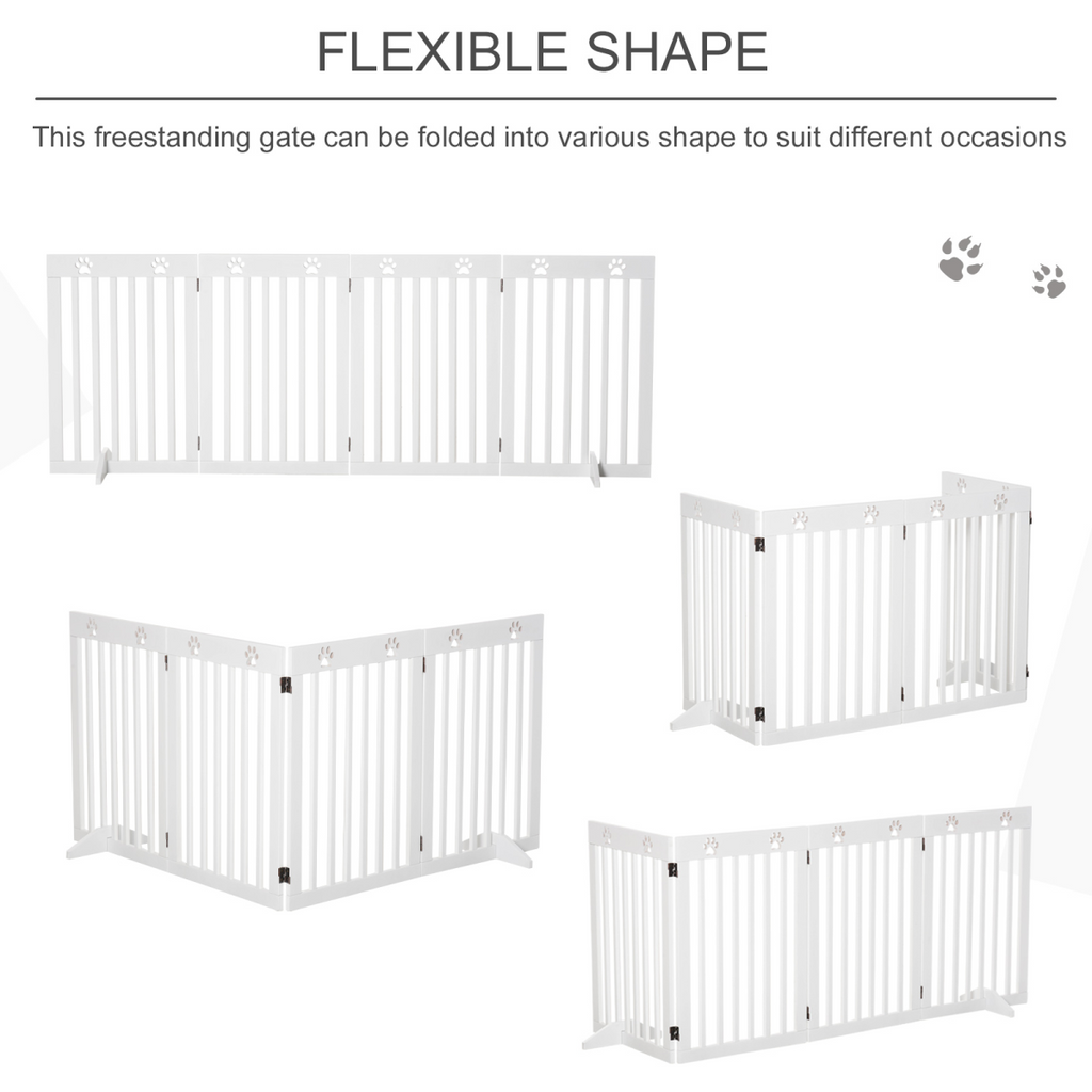 Pet Gate Foldable Freestanding Dog Safety Barrier w/ Support Feet White