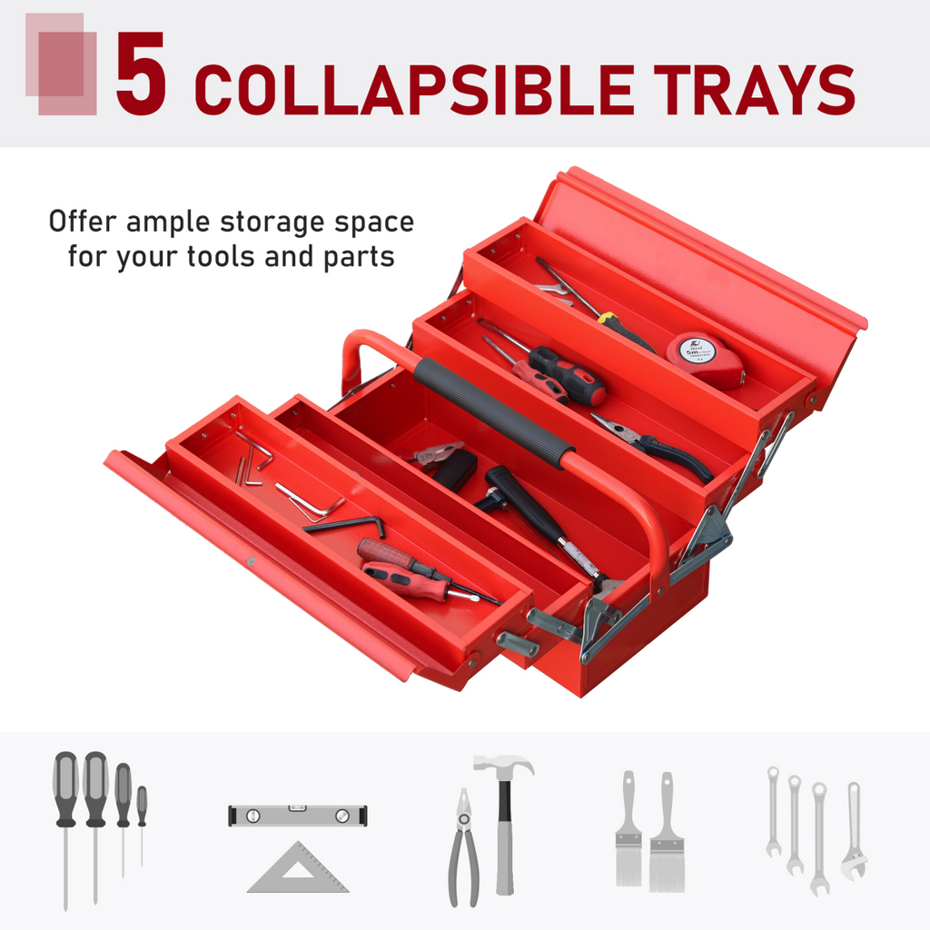 Red Steel Cantilever Tool Box with 5 Trays – 45cm
