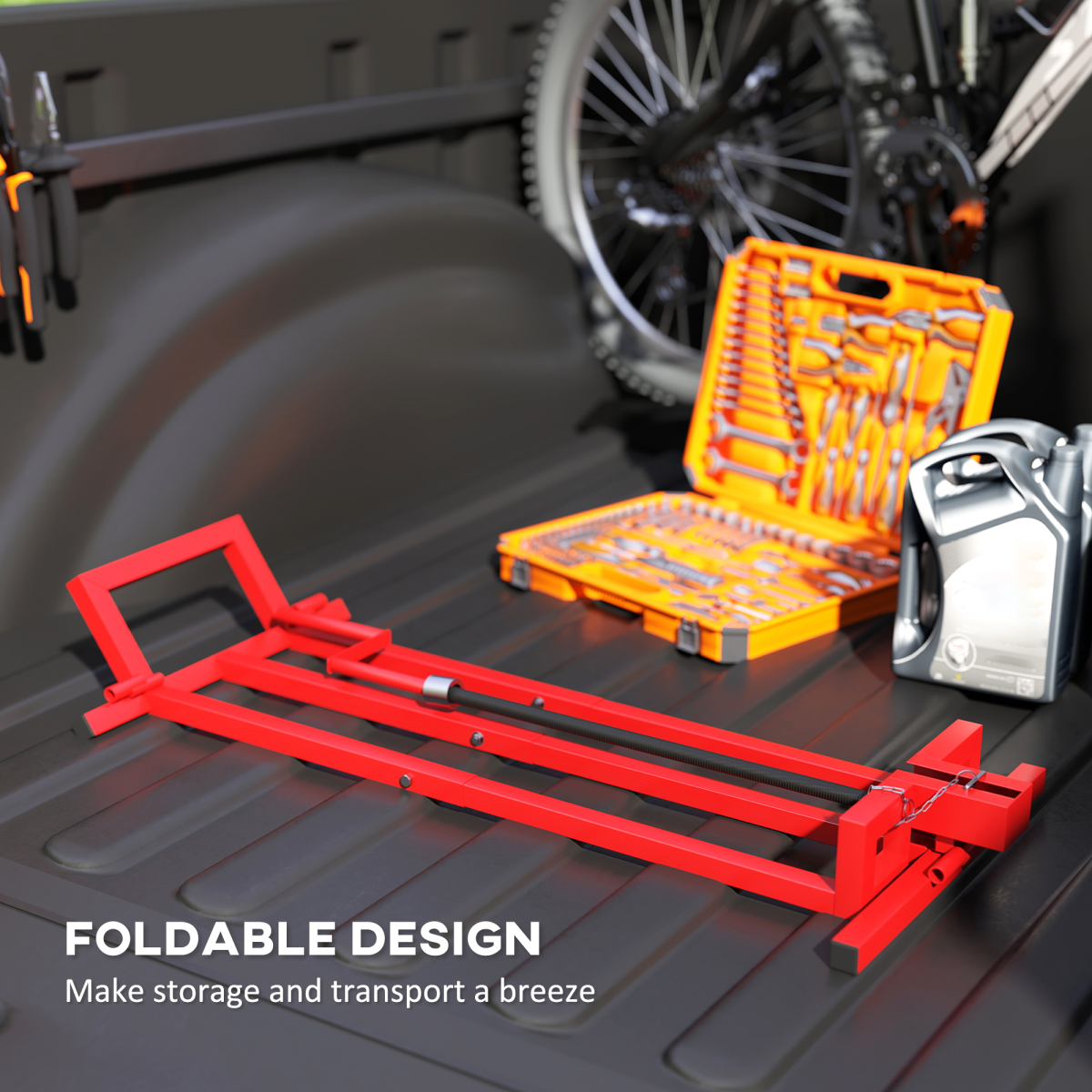 HOMCOM Foldable Ride On Lawn Mower Lift, 400 kg Telescopic Maintenance Jack