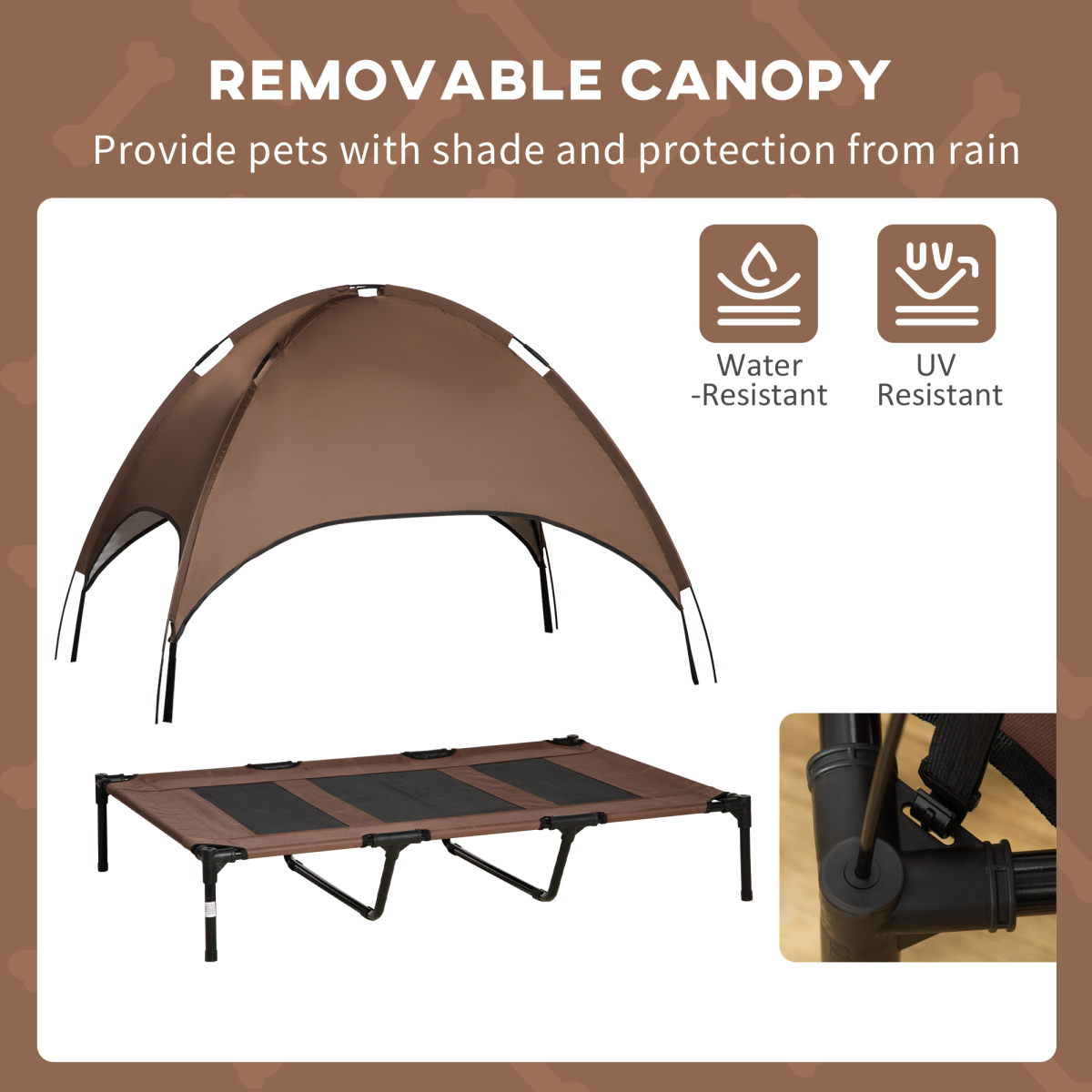 122 cm Elevated Pet Bed Dog Cot Tent with Canopy Instant Shelter Outdoor Coffee