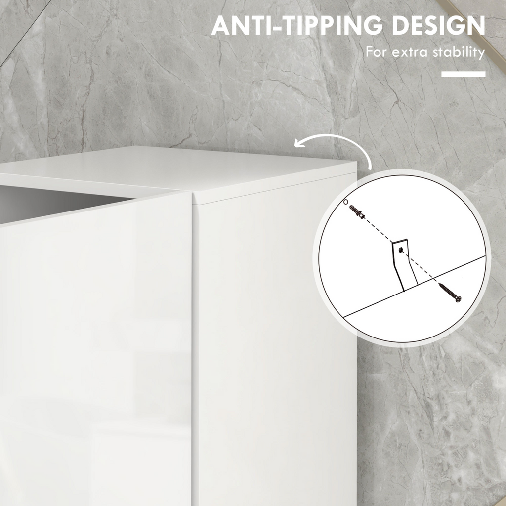 kleankin High Gloss Bathroom Storage Cabinet with Adjustable Shelves White