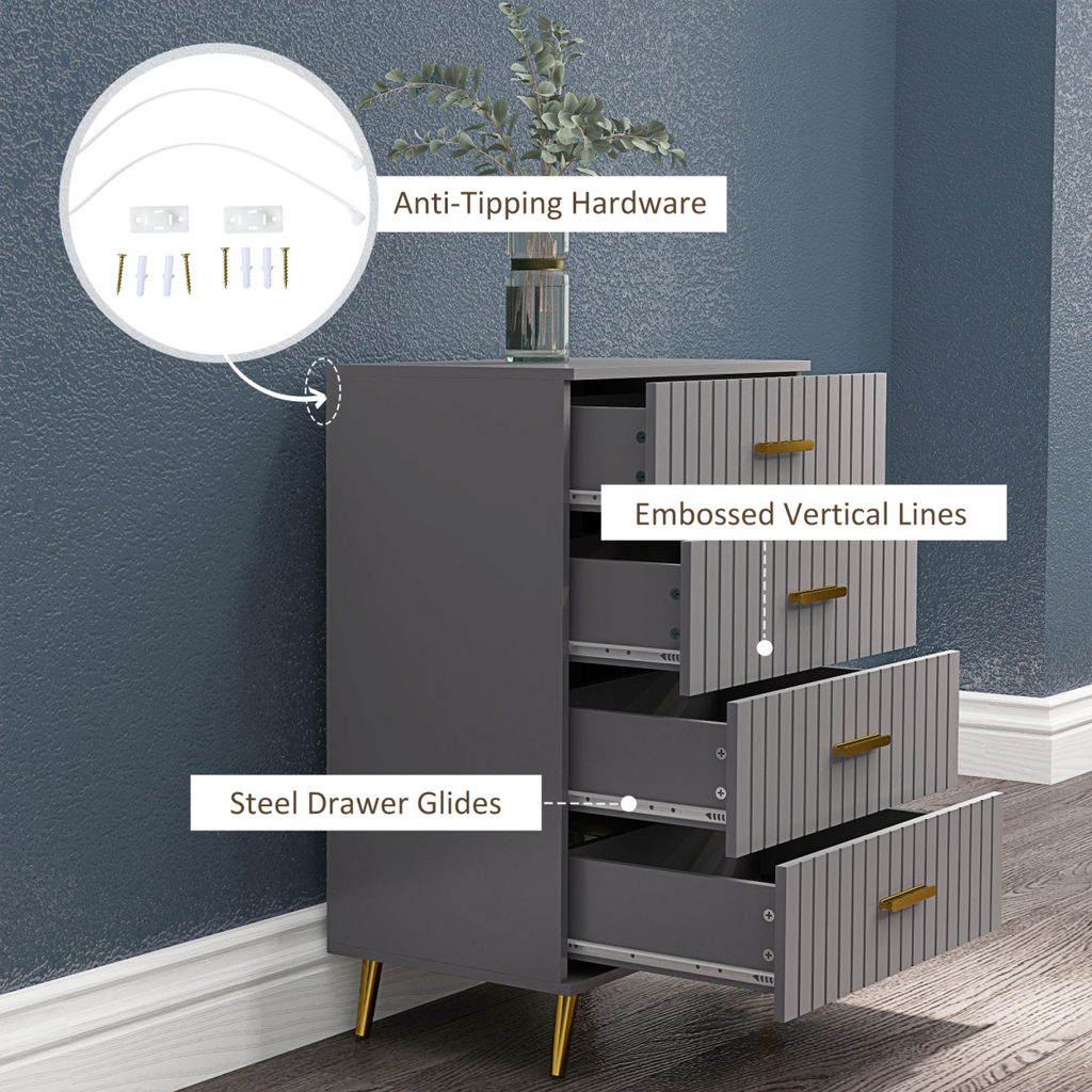 HOMCOM Bedroom Chest of Drawers, 4-Drawer Dresser with Aluminium Legs