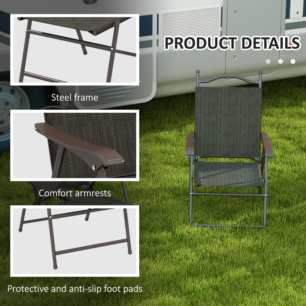 Outsunny Folding Chairs Set with Armrest Breathable Mesh Fabric Seat Dark Brown