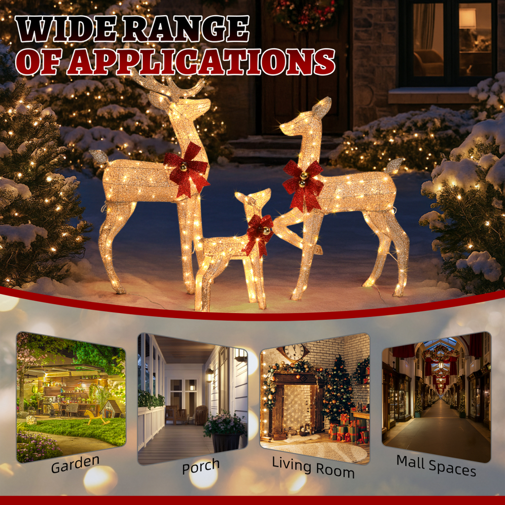 3-Piece Lighted Christmas Reindeer Family Set Outdoor Decorations