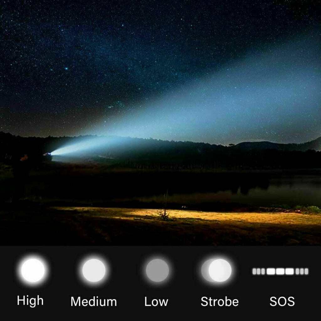 2 Pack USB Rechargeable LED Flashlight 5-Mode Outdoor Camping Hiking Flashlight