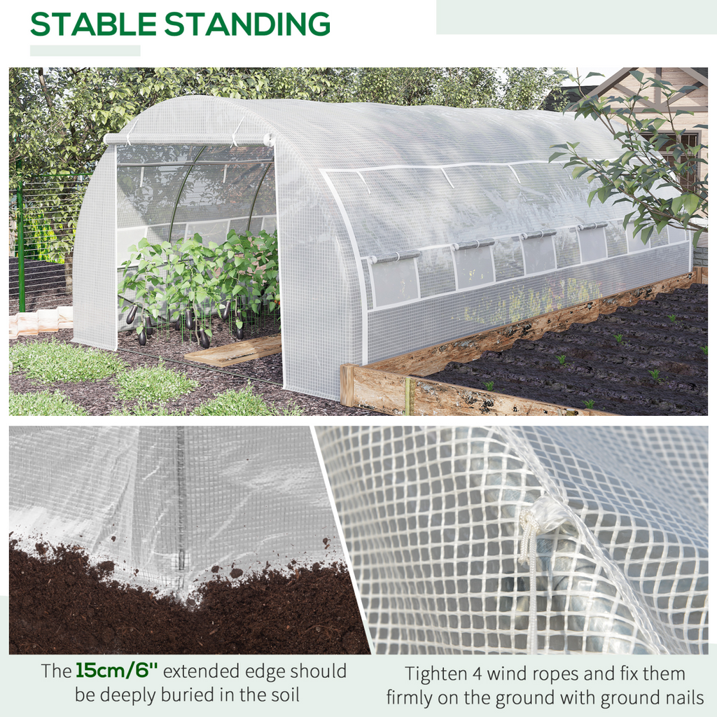 6 x 3 x 2 m Polytunnel Greenhouse Pollytunnel Tent w/ Steel Frame White