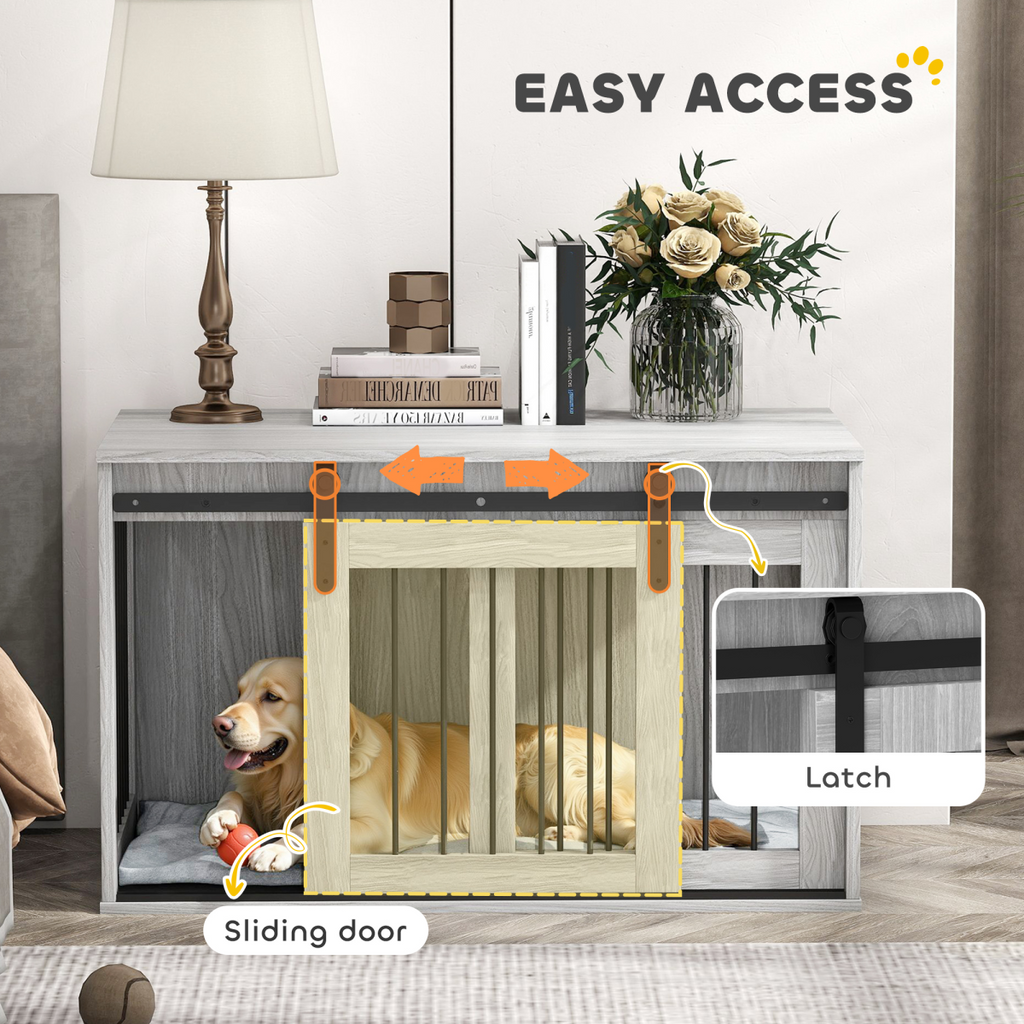 PawHut Dog Crate Furniture with Removable Cushion for Large Dogs - Grey