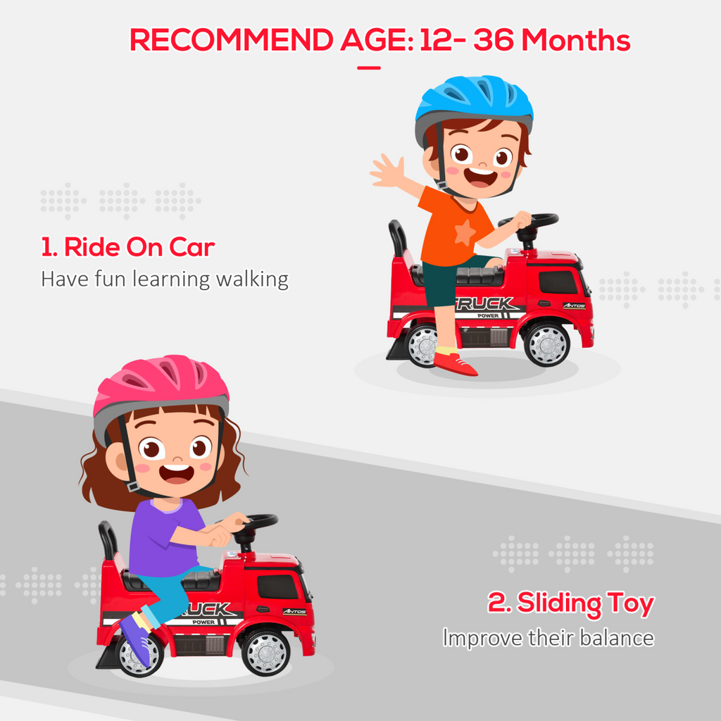 3-in-1 Ride On Car Kids Mercedes Truck Storage for 12 - 36 Months Red