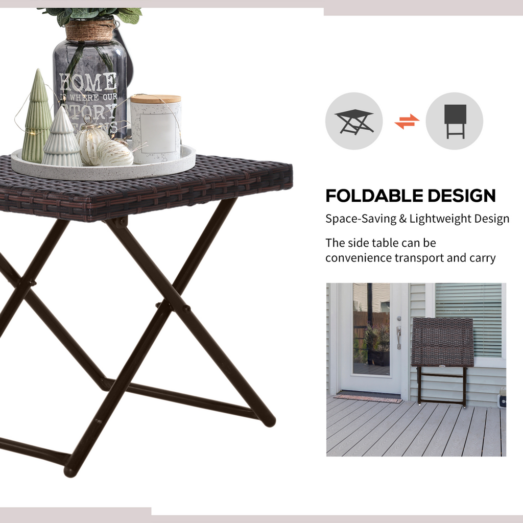 Folding Square Rattan Coffee Table Bistro Balcony Garden Steel Outdoor