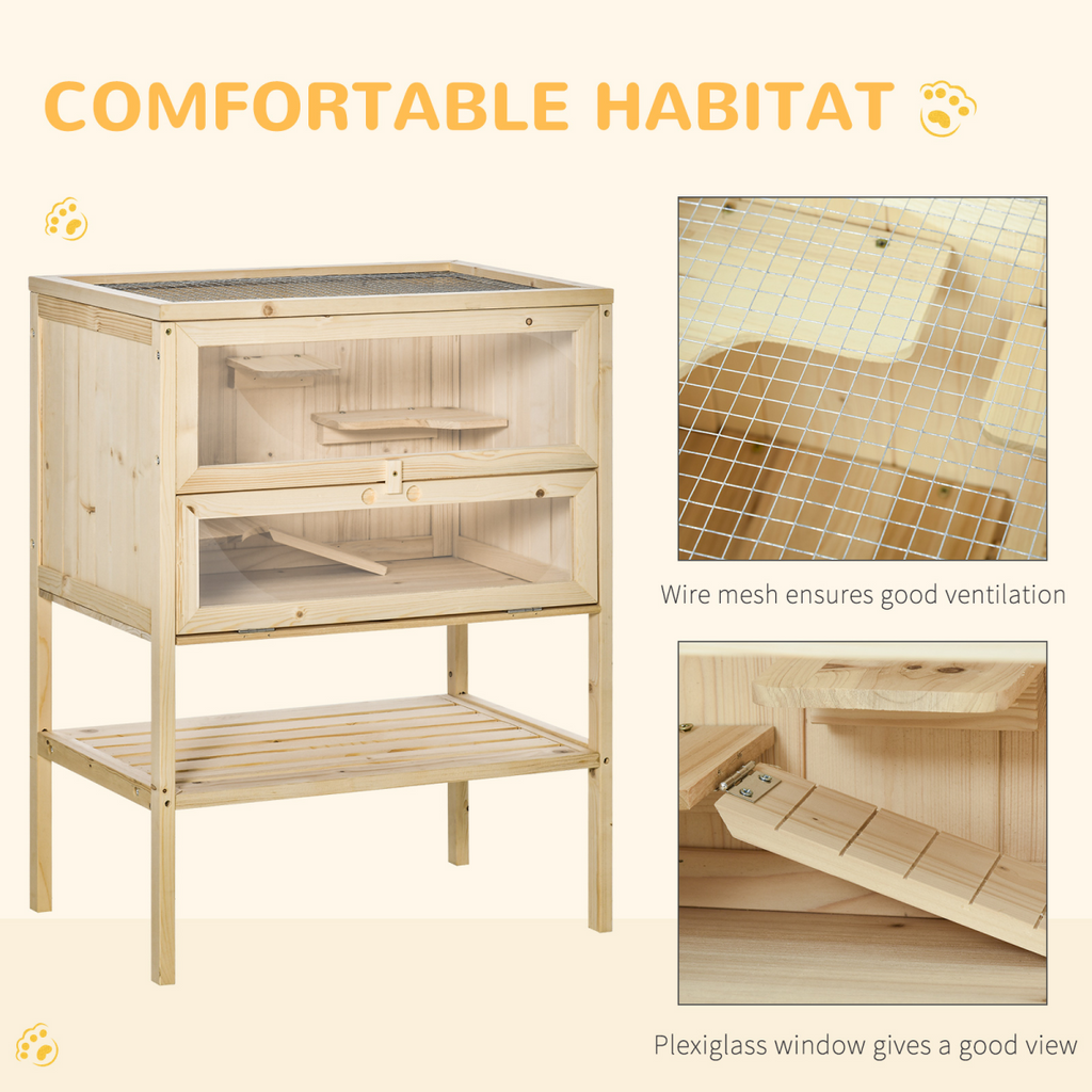 Hamster Cage House Pet Play Exercise 3 Tiers Mouse Wooden Fir Small Animals