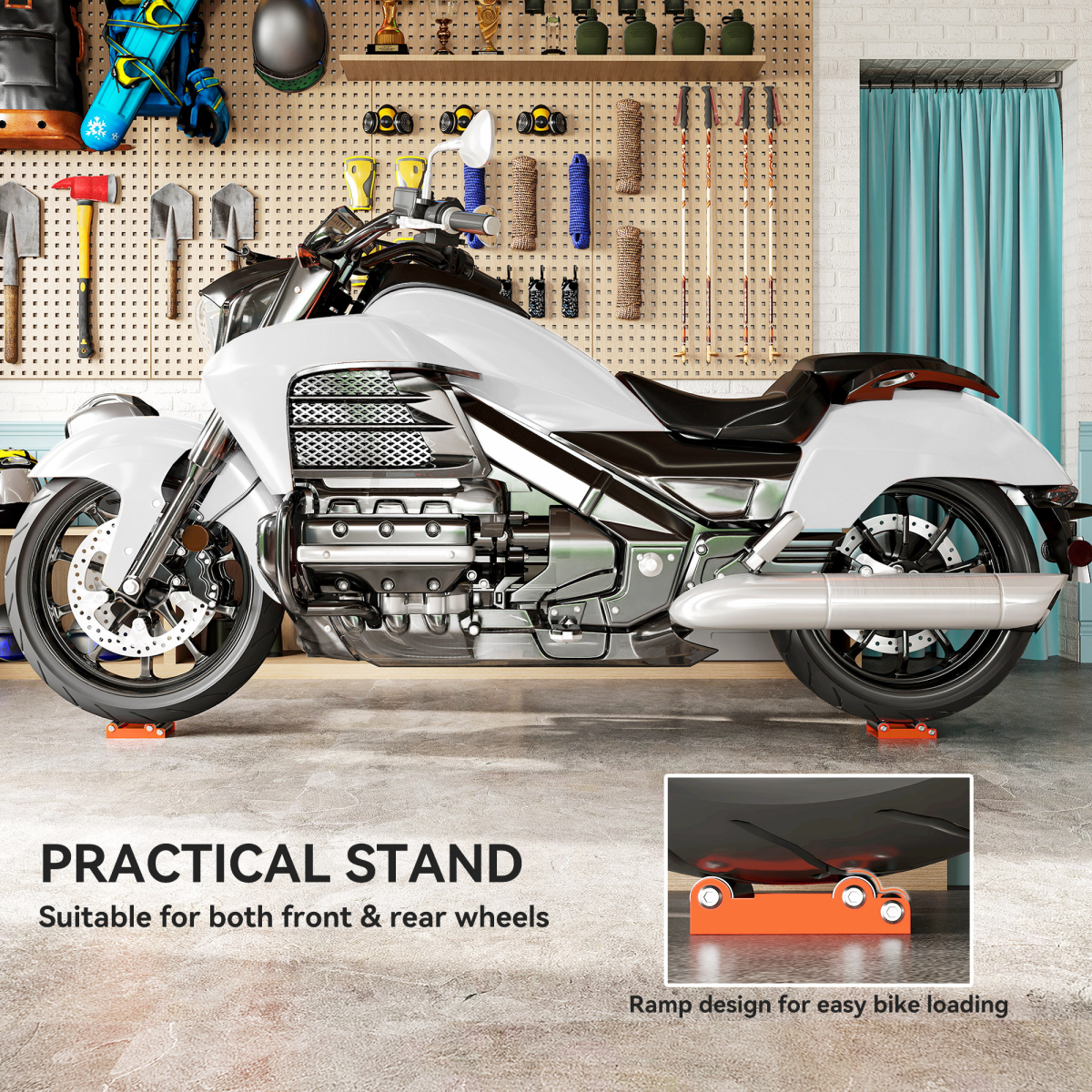 HOMCOM Motorcycle Wheel Roller Stand for Tyre Cleaning and Chain Lubrication