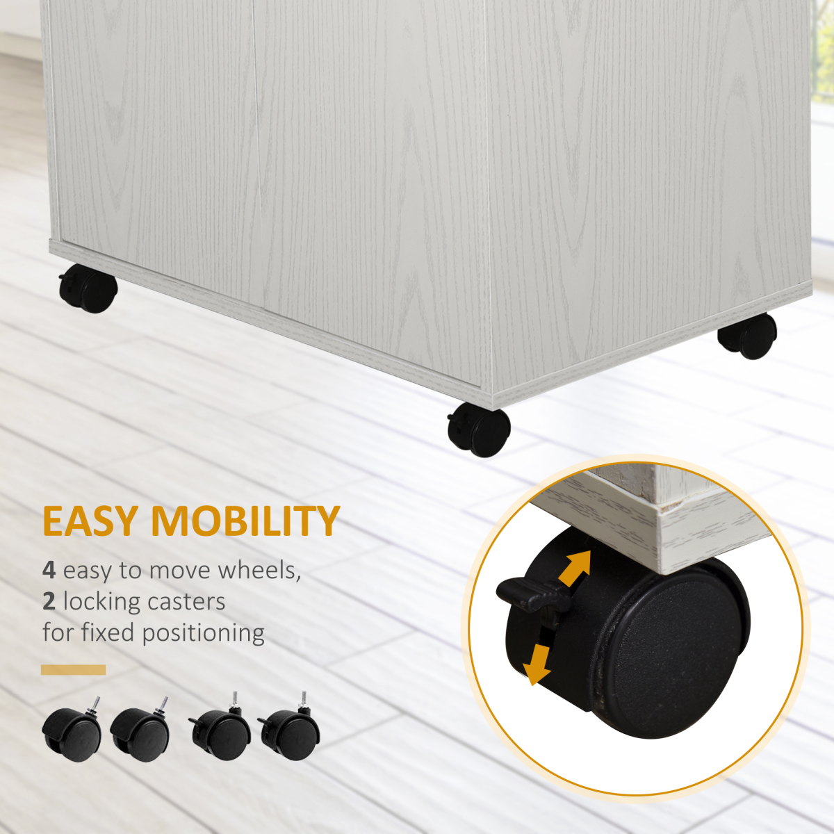 Microwave Cart on Wheels Utility Trolley 97x60.4x40.3cm, White