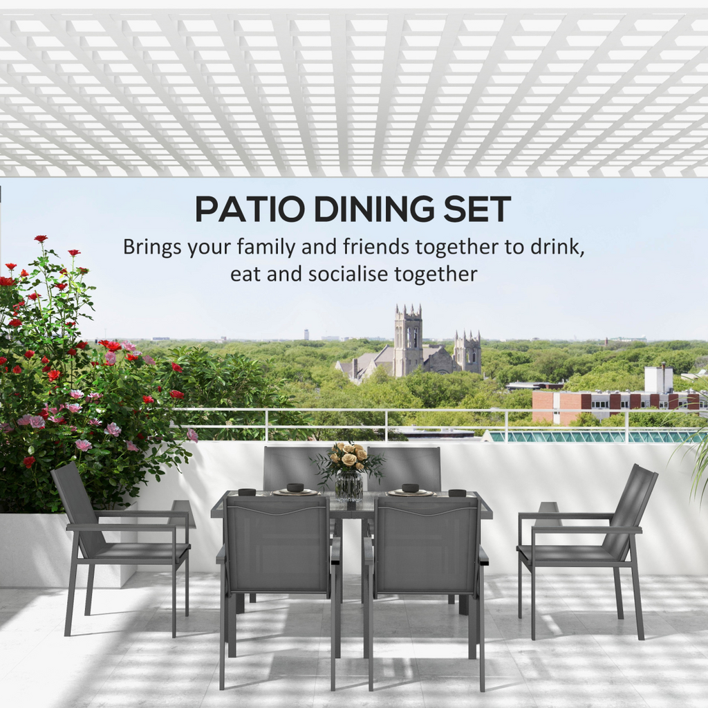Outsunny 7 Piece Garden Dining Set, Outdoor Table and 6 Chairs, Grey