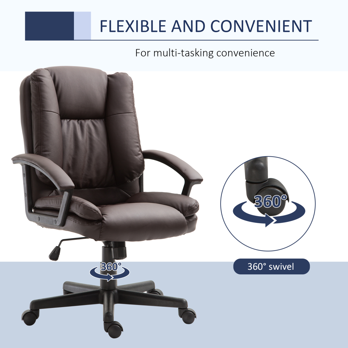 Swivel Executive Office Chair Mid Back PU Leather Chair with Arm, Brown HOMCOM