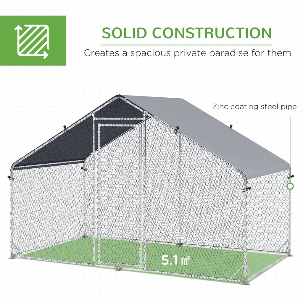 PawHut Walk In Chicken Run Large Galvanised Chicken Coop with Cover