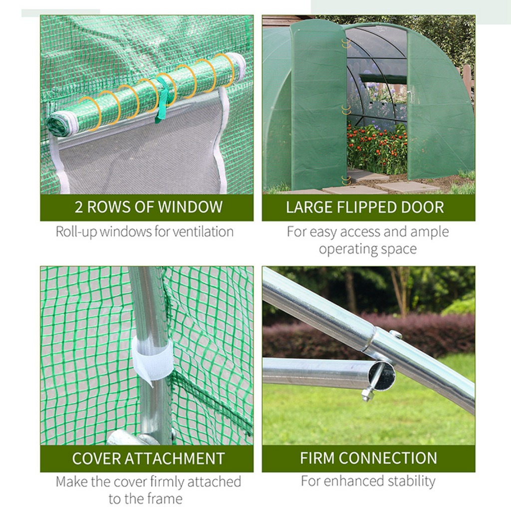 4 x 3M Walk-in Garden Polytunnel Greenhouse Galvanised Steel W/ Door