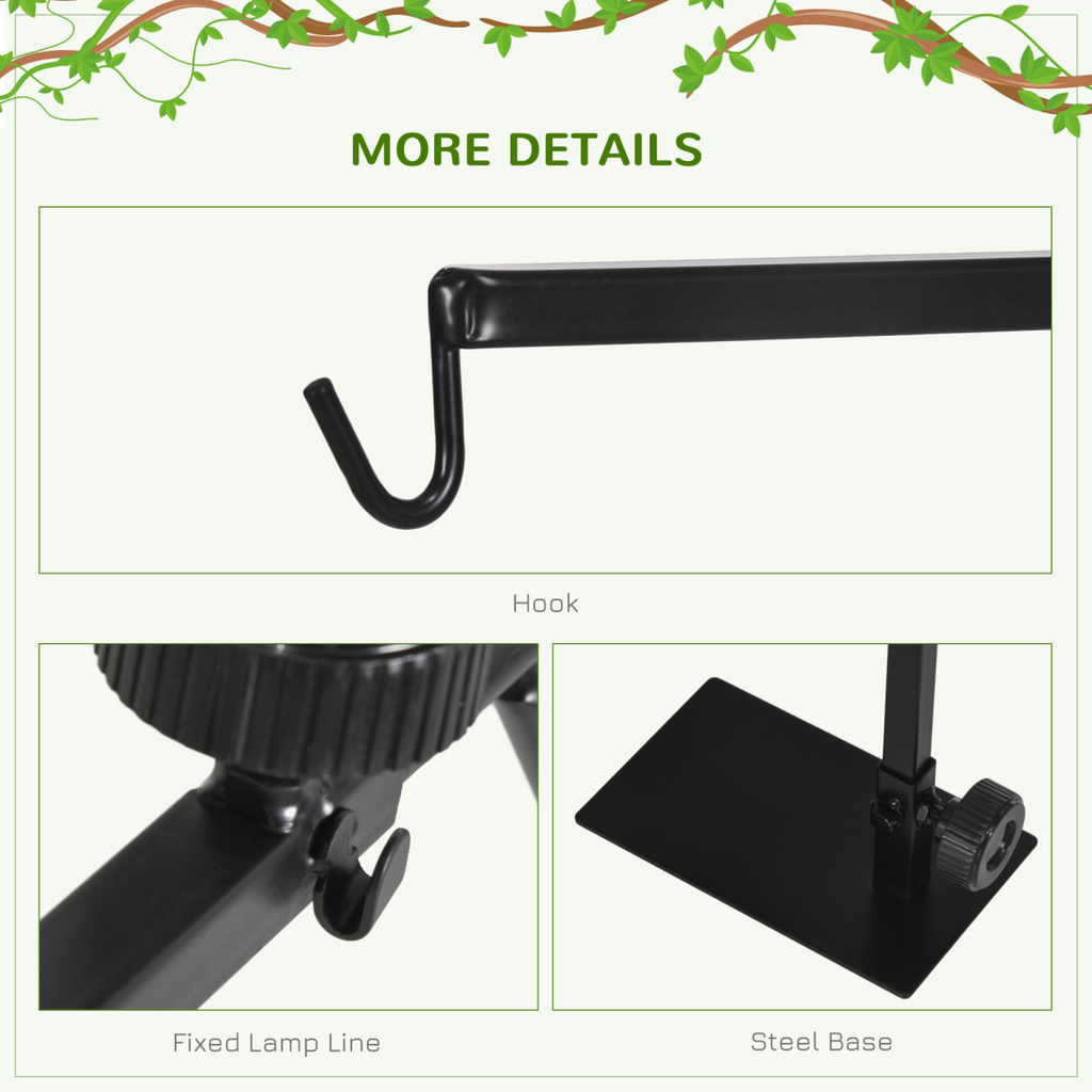 PawHut Reptile Lamp Stand, Adjustable Lamp Holder with Hook Hanging Base